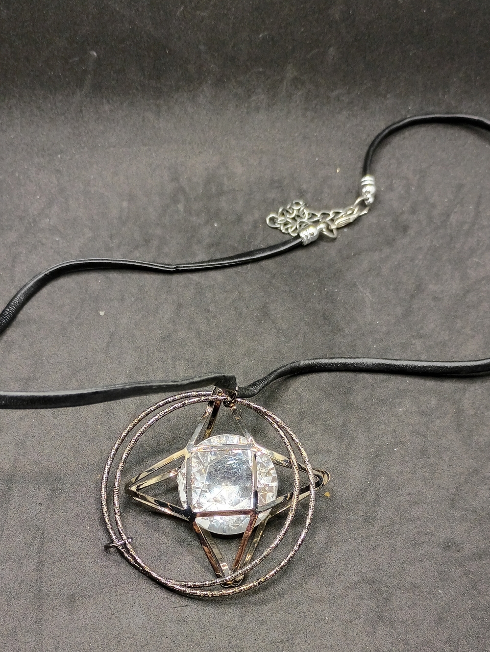 Faceted Crystal Orb Necklace in Black and Silver-Tone